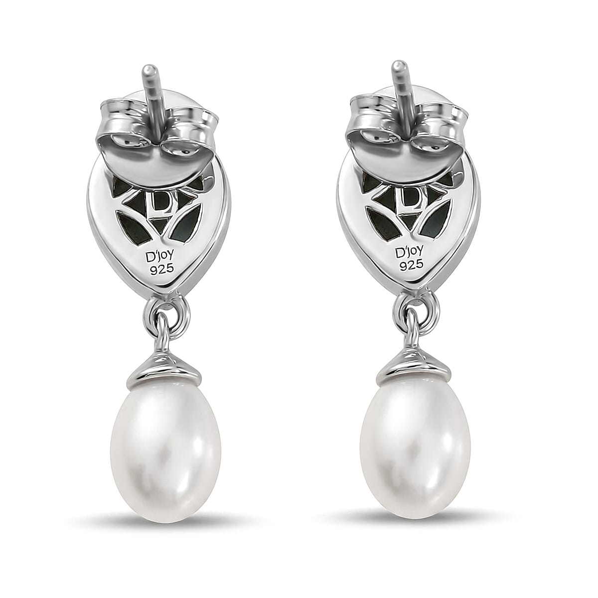 D'Joy - Larimar & Fresh Water Pearl Dangling Earring with Push Post in Platinum Overlay Sterling Silver 7.90 Ct.