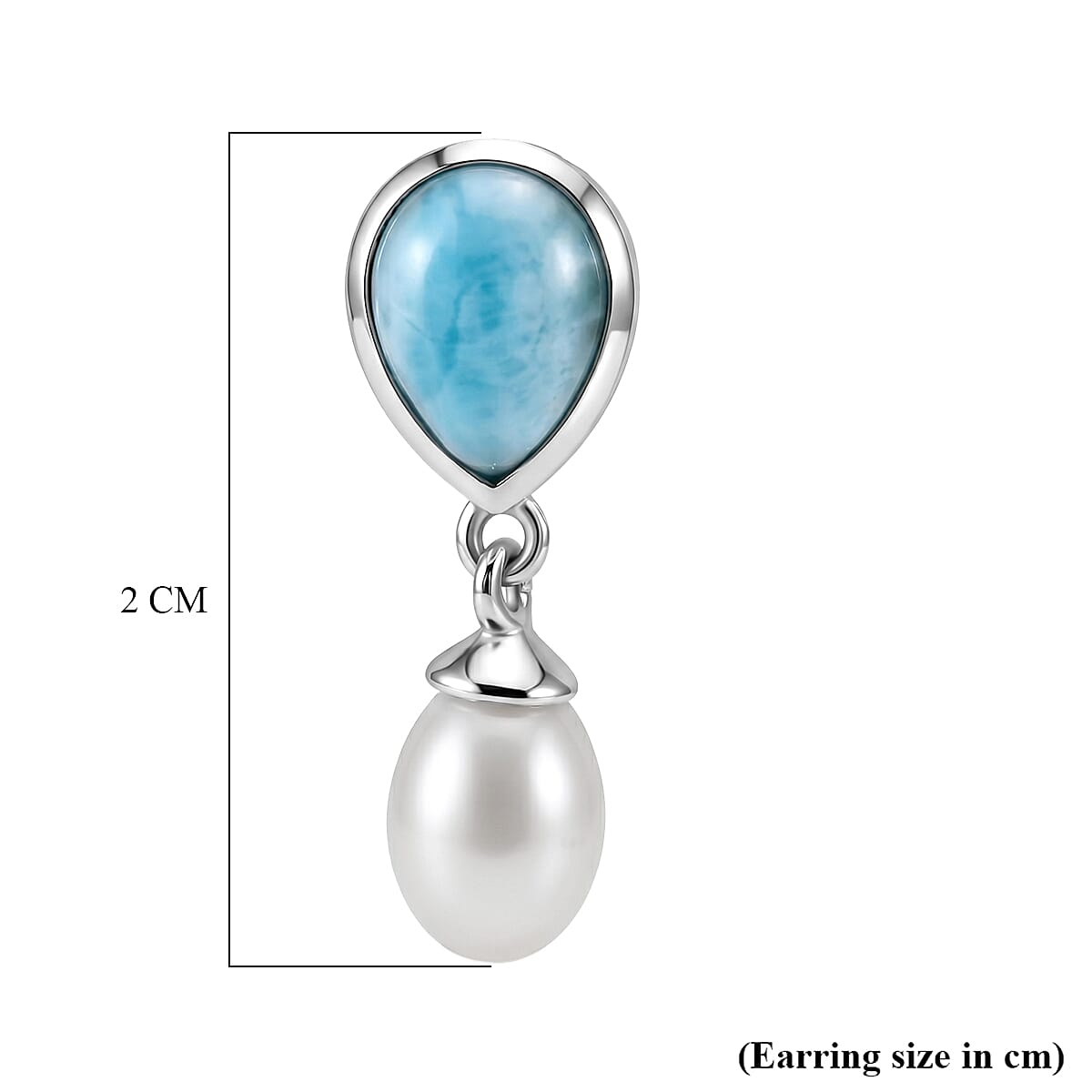 D'Joy - Larimar & Fresh Water Pearl Dangling Earring with Push Post in Platinum Overlay Sterling Silver 7.90 Ct.