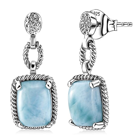 D'Joy - Larimar Dangling Earring with Push Post in Platinum Overlay Sterling Silver 3.94 Ct.