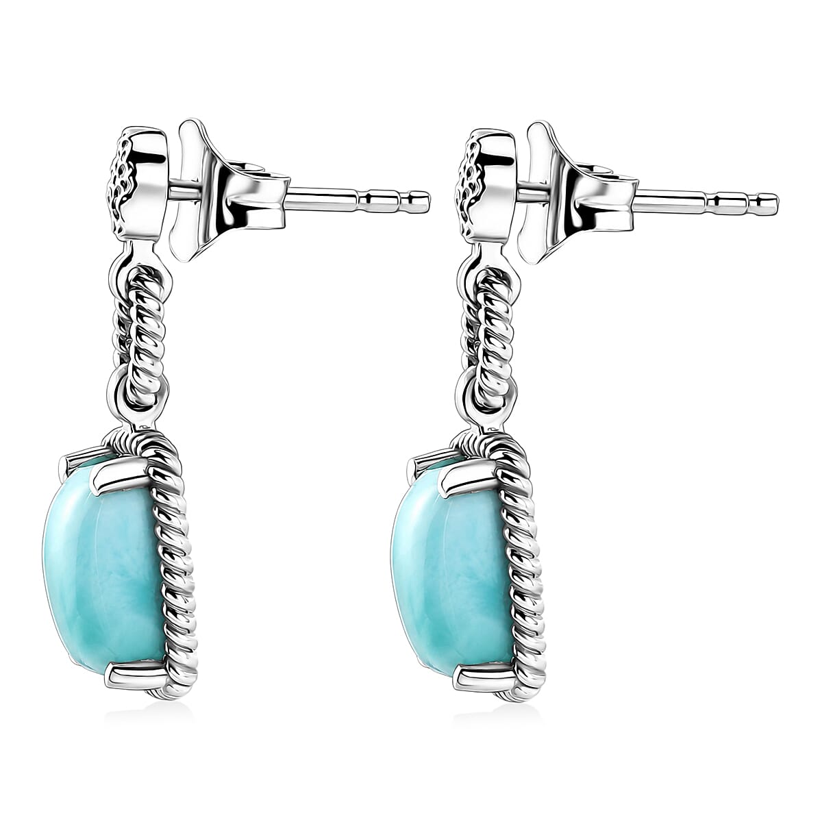 D'Joy - Larimar Dangling Earring with Push Post in Platinum Overlay Sterling Silver 3.94 Ct.
