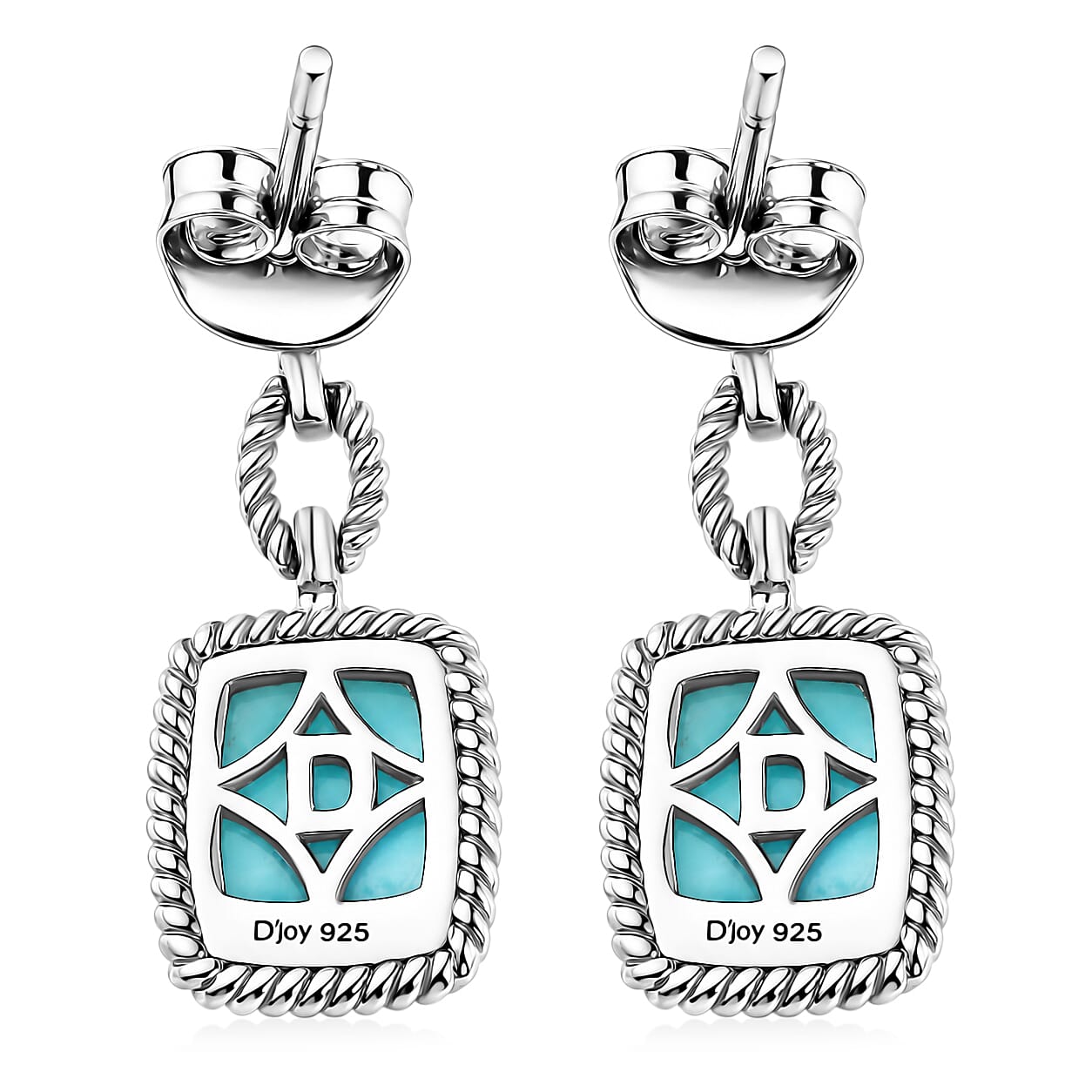 D'Joy - Larimar Dangling Earring with Push Post in Platinum Overlay Sterling Silver 3.94 Ct.