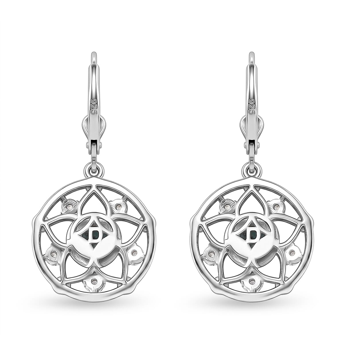 D'Joy - Larimar & White Zircon Earring with Lever Back in Platinum Overlay & Yellow Gold Plated Sterling Silver 2.00 Ct.