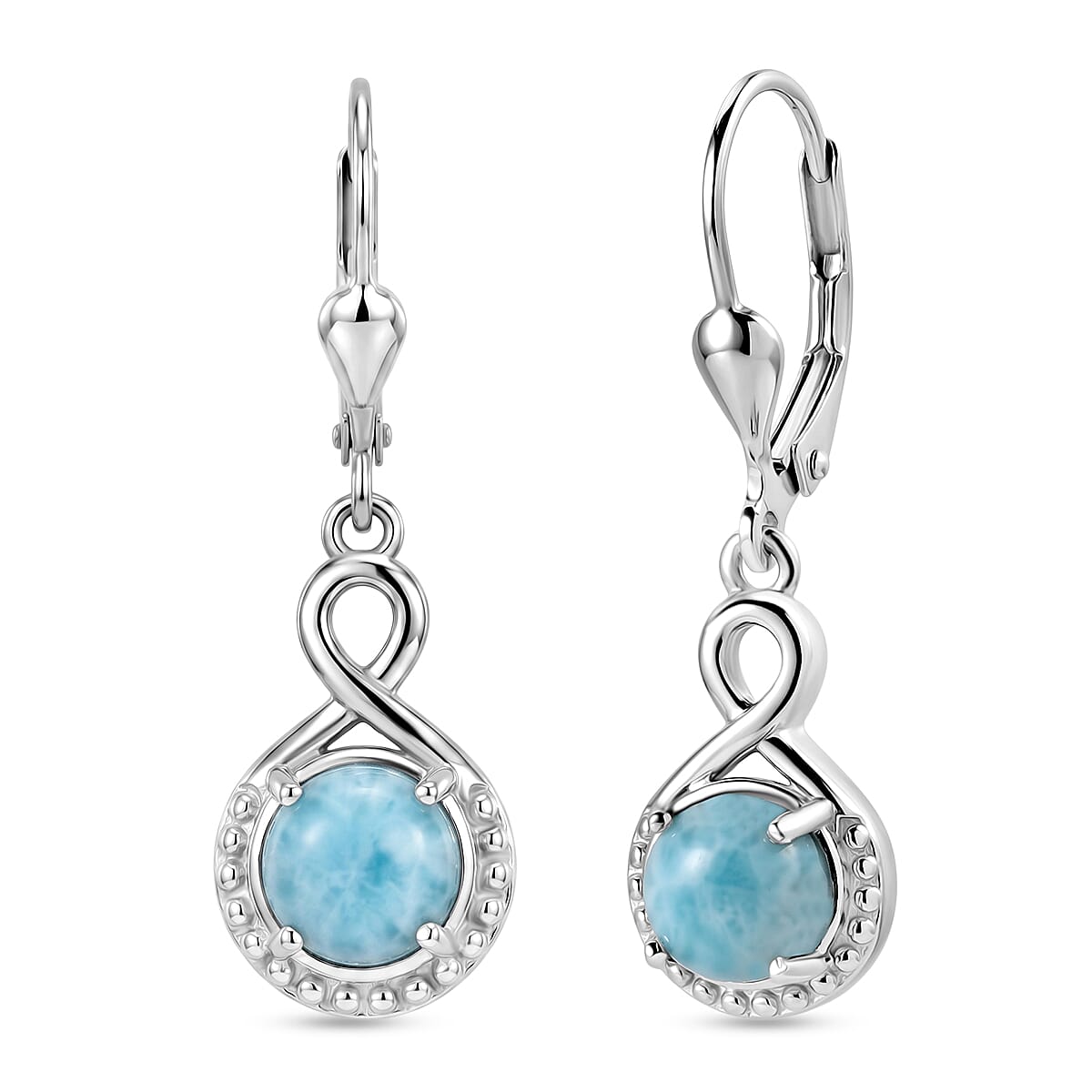 D'Joy - Larimar Solitaire Lever Back Earring in Platinum Overlay Sterling Silver 2.21 Ct.