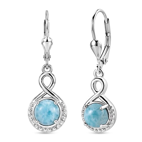 D'Joy - Larimar Solitaire Lever Back Earring in Platinum Overlay Sterling Silver 2.21 Ct.