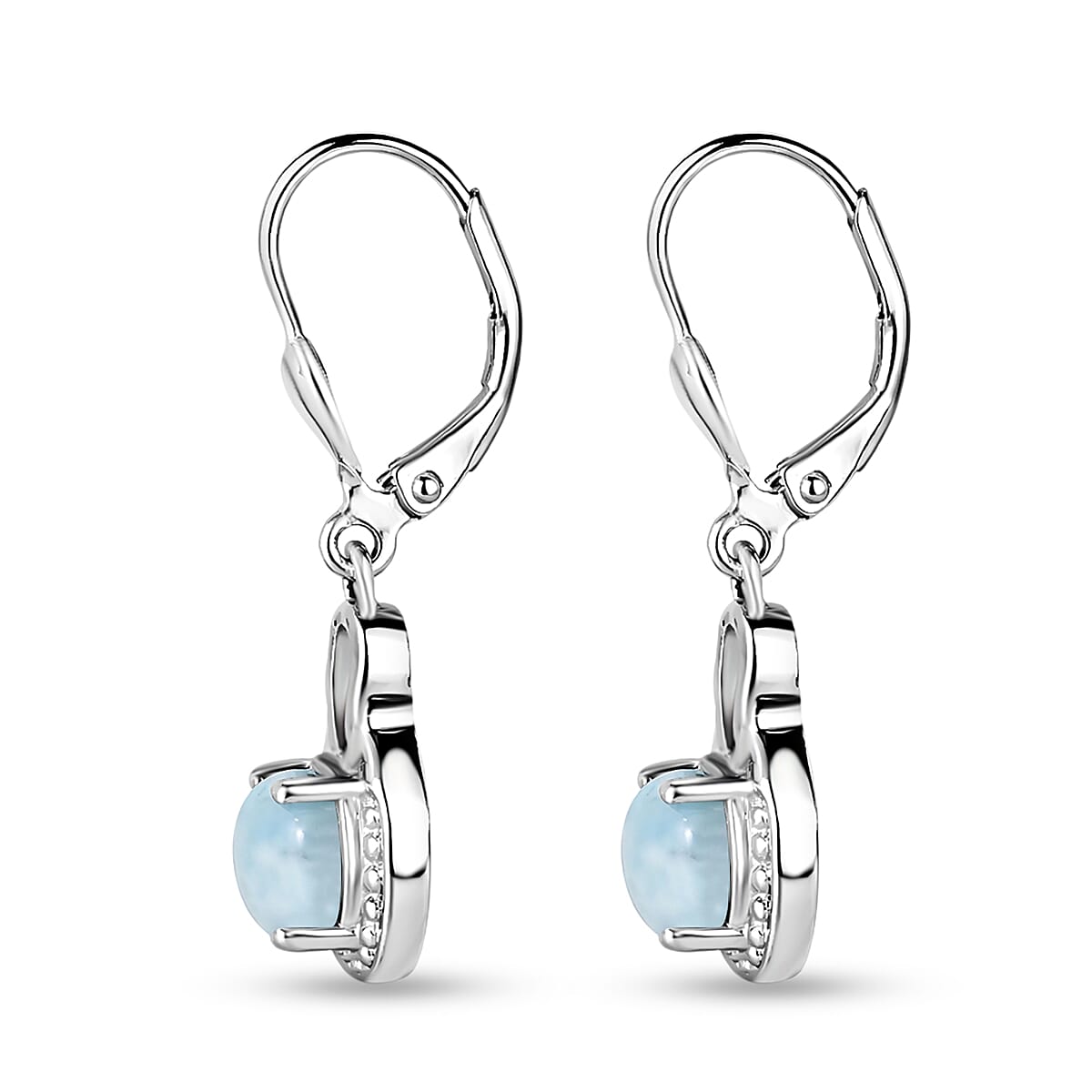 D'Joy - Larimar Solitaire Lever Back Earring in Platinum Overlay Sterling Silver 2.21 Ct.
