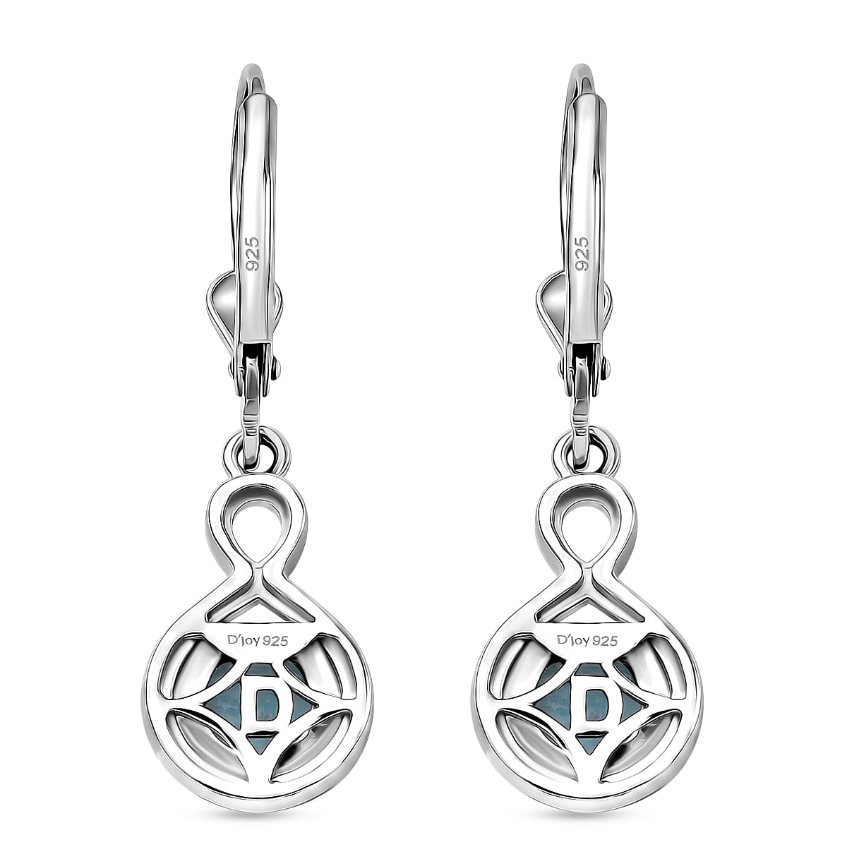 D'Joy - Larimar Solitaire Lever Back Earring in Platinum Overlay Sterling Silver 2.21 Ct.