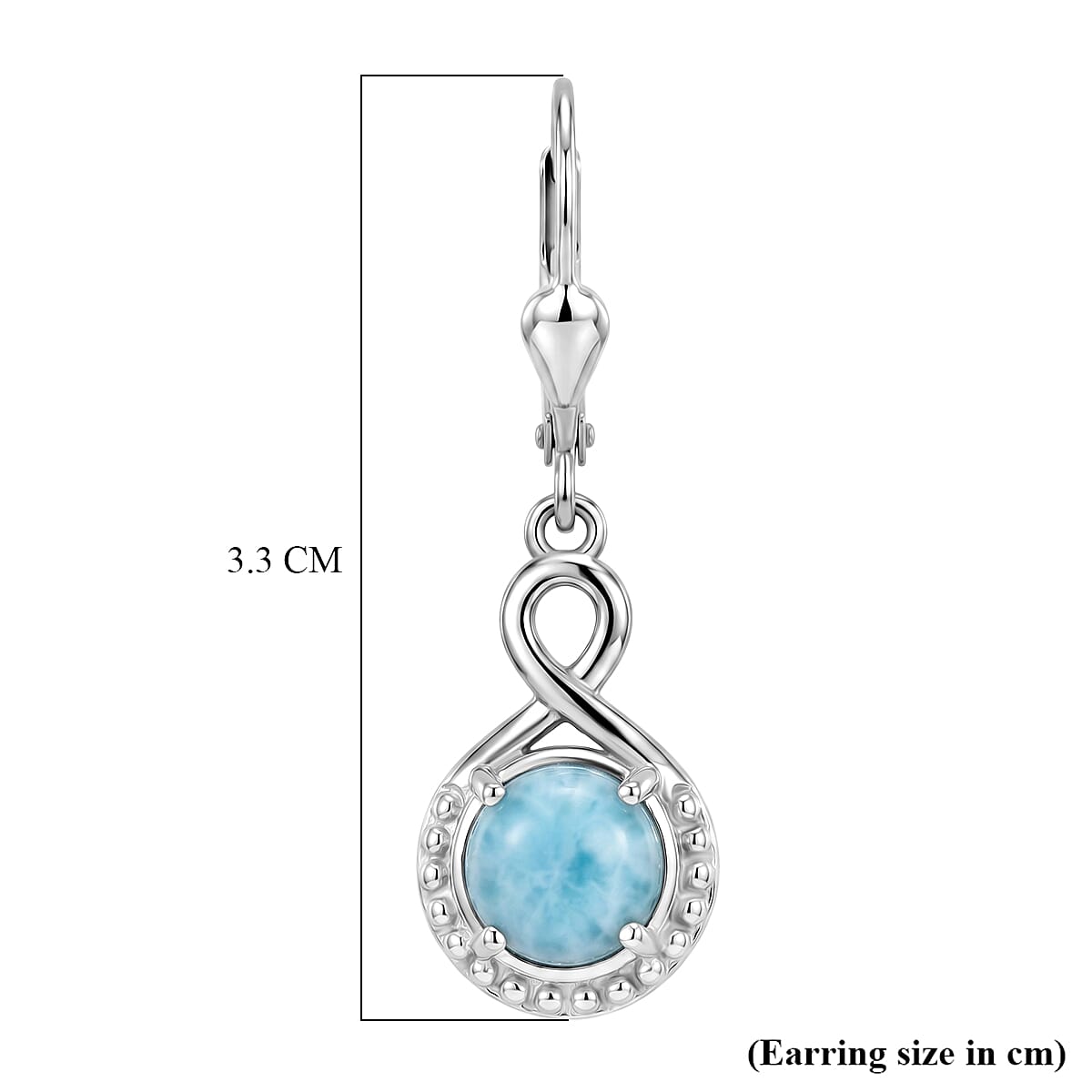 D'Joy - Larimar Solitaire Lever Back Earring in Platinum Overlay Sterling Silver 2.21 Ct.