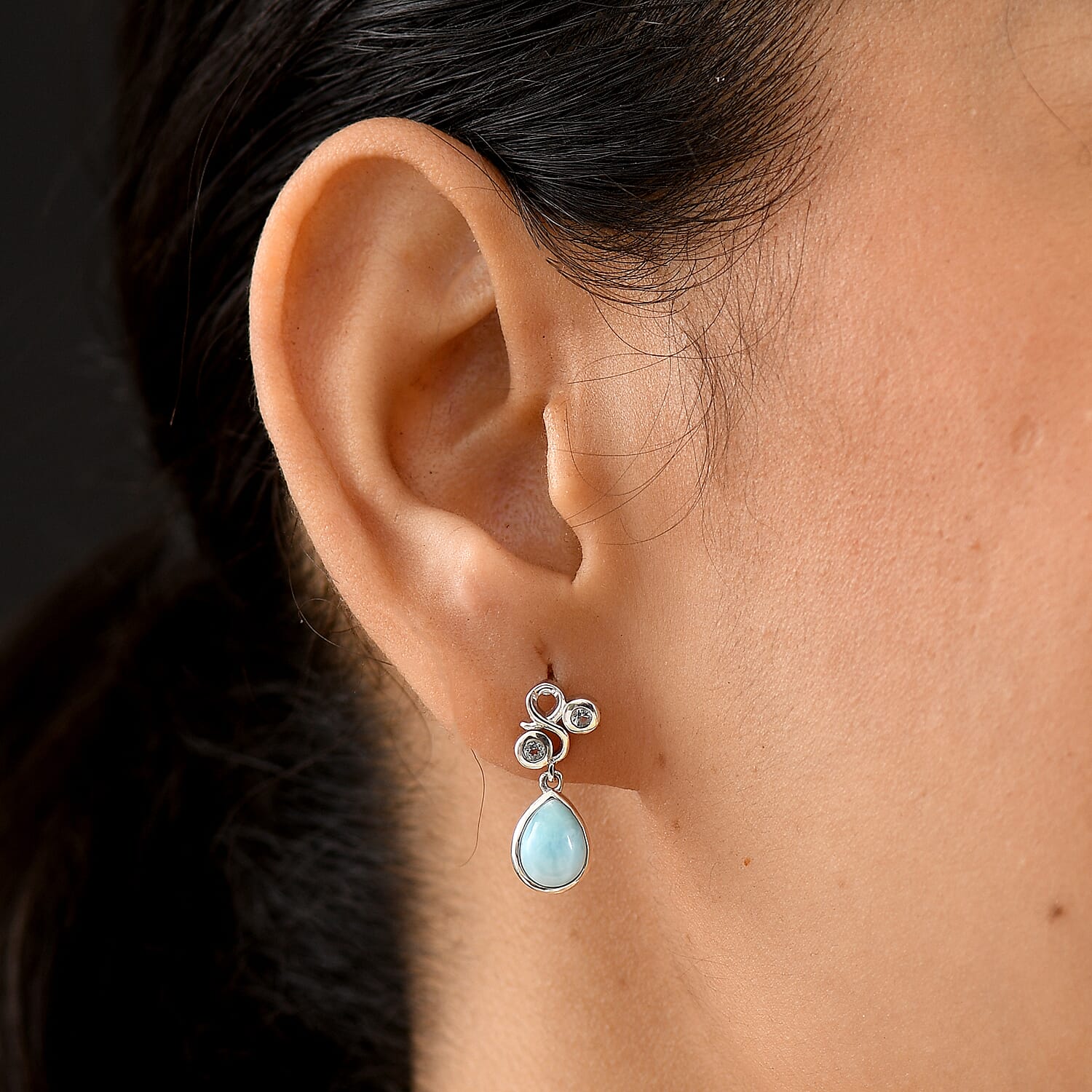 D'Joy - Larimar & Skyblue Topaz Dangling Earring with Push Post in Platinum Overlay Sterling Silver 3.00 Ct.