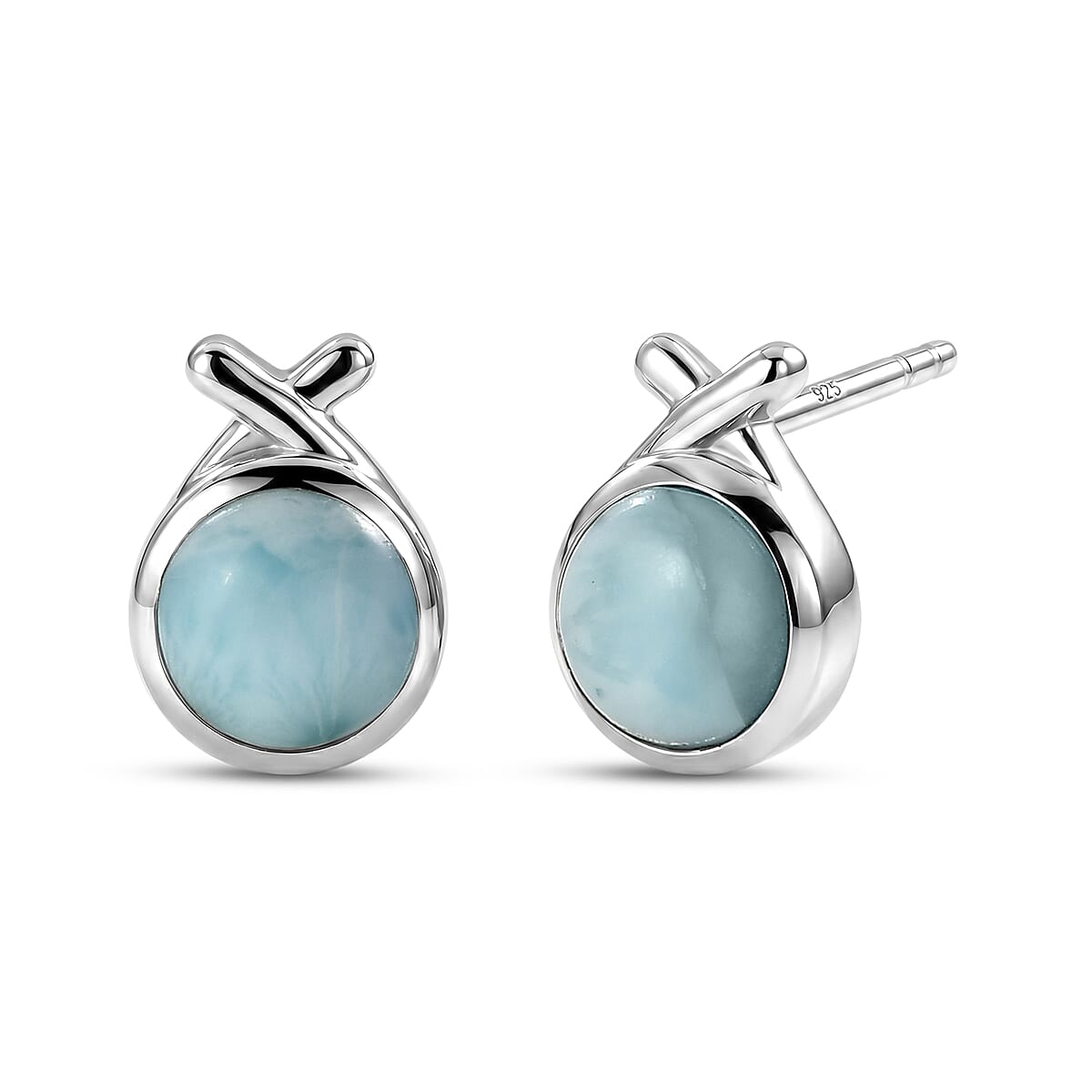 D'Joy - Larimar Solitaire Stud Push Post Earring in Platinum Overlay Sterling Silver 2.20 Ct.