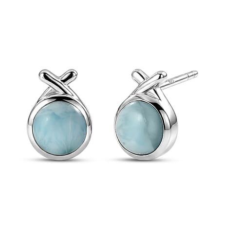 D'Joy - Larimar Solitaire Stud Push Post Earring in Platinum Overlay Sterling Silver 2.20 Ct.