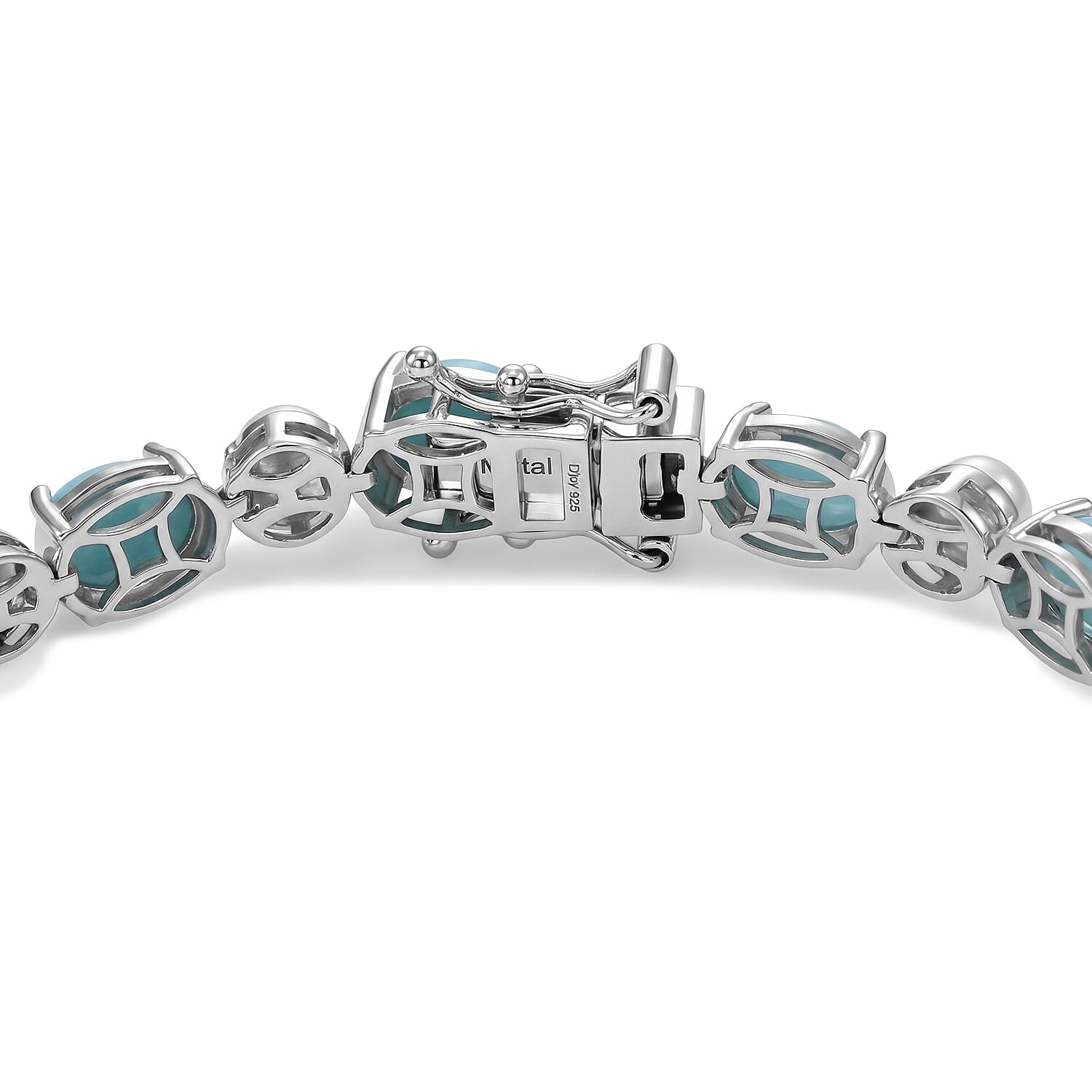 D'Joy - Larimar & Fresh Water Pearl (4.5-5mm) Tennis Bracelet (Size - 7) with GB Lock Box in Rhodium Overlay Sterling Silver 19.65 Ct, Silver Wt.10.40 Gms