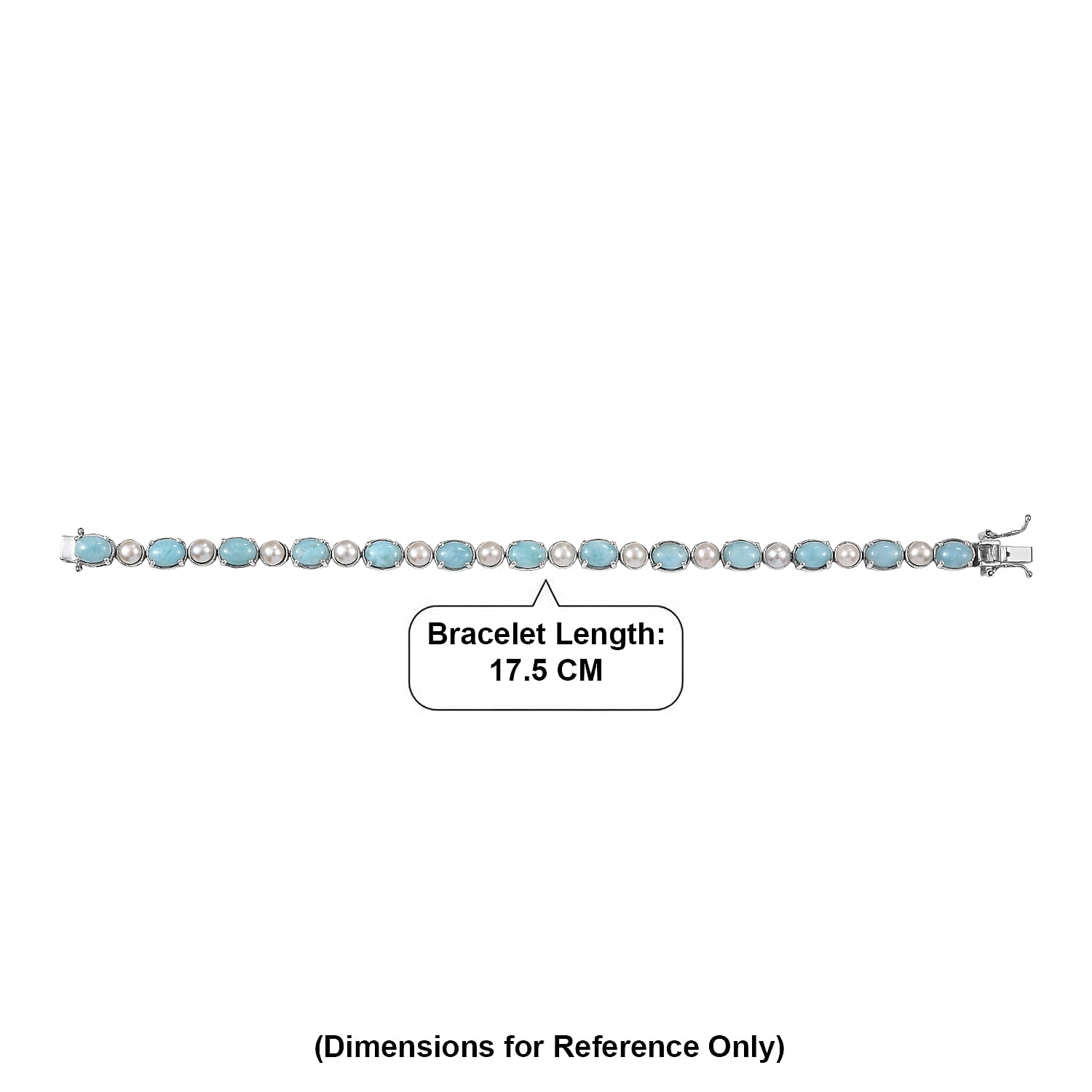 D'Joy - Larimar & Fresh Water Pearl (4.5-5mm) Tennis Bracelet (Size - 7) with GB Lock Box in Rhodium Overlay Sterling Silver 19.65 Ct, Silver Wt.10.40 Gms
