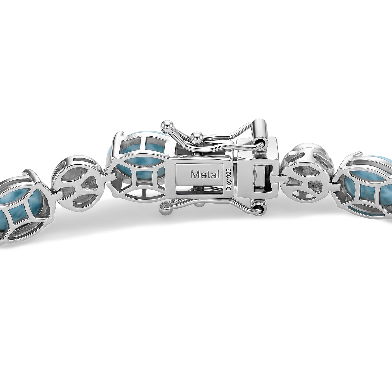 D'Joy - Larimar & Fresh Water Pearl Tennis Bracelet (Size - 8) with GB Lock Box in Rhodium Overlay Sterling Silver 20.80 Ct, Silver Wt.11.27 Gms