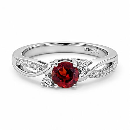 Always You Red Garnet Birthstone Solitaire Promise Ring with Moissanite Accents in 925 Sterling Silver Rhodium Plated Always You Red Garnet Birthstone Solitaire Promise Ring with Moissanite Accents in 925 Sterling Silver Rhodium Plated