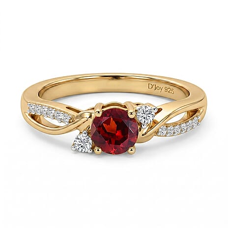 Royal Bali Collection - D'Joy Red Garnet & Moissanite Ring in 18K Vermeil Yellow Gold Plated Sterling Silver