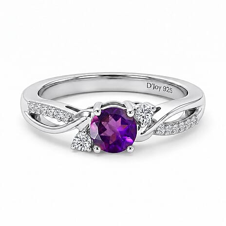 Royal Bali Collection - D'Joy African Amethyst & Moissanite Ring in Rhodium Overlay Sterling Silver