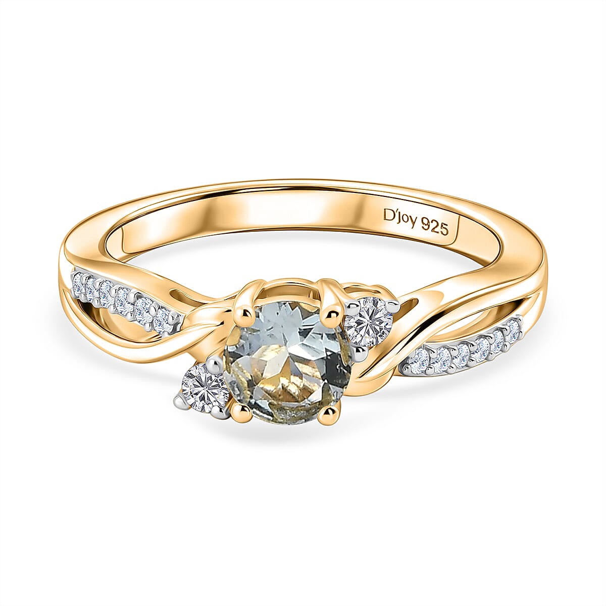 Royal Bali Collection - D'Joy Aquamarine & Moissanite Ring in 18K Vermeil Yellow Gold Plated Sterling Silver