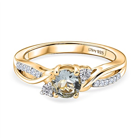 Royal Bali Collection - D'Joy Aquamarine & Moissanite Ring in 18K Vermeil Yellow Gold Plated Sterling Silver