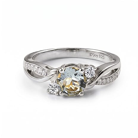 Royal Bali Collection - D'Joy Aquamarine & Moissanite Ring in Rhodium Overlay Sterling Silver