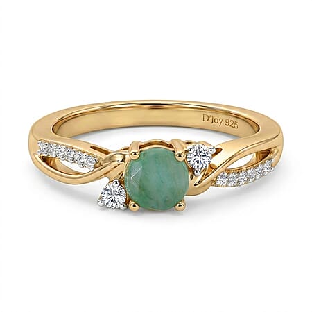 Always You Socoto Emerald Birthstone Solitaire Promise Ring with Moissanite Accents in 925 Sterling Silver 18K Gold Vermeil Plated