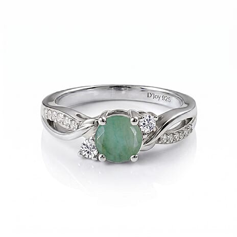 Royal Bali Collection - D'Joy Socoto Emerald & Moissanite Ring in Rhodium Overlay Sterling Silver