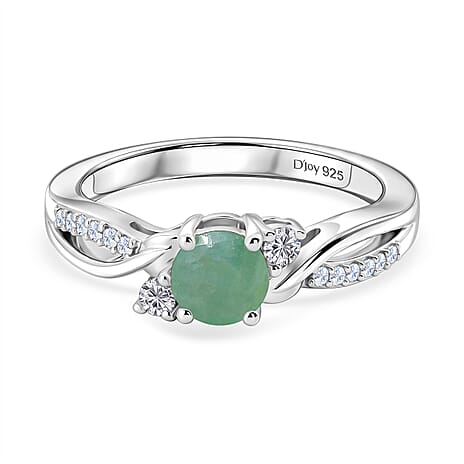 Royal Bali Collection - D'Joy Socoto Emerald & Moissanite Ring in Rhodium Overlay Sterling Silver