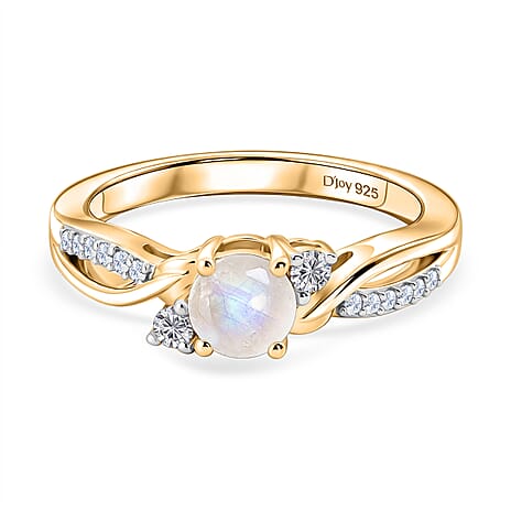Royal Bali Collection - D'Joy Rainbow Moonstone Glow & Moissanite Ring in 18K Vermeil Yellow Gold Plated Sterling Silver