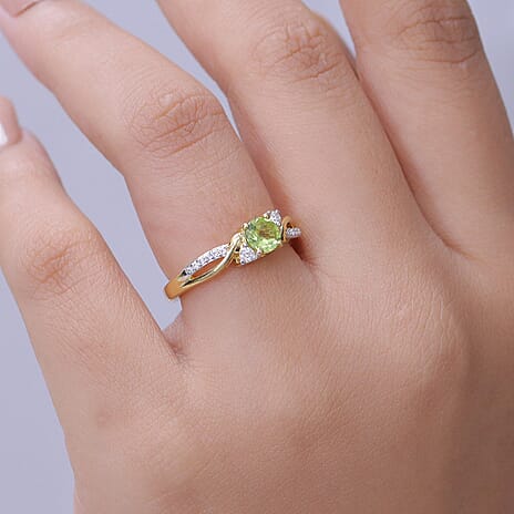 Royal Bali Collection - D'Joy Peridot & Moissanite Ring in 18K Vermeil Yellow Gold Plated Sterling Silver
