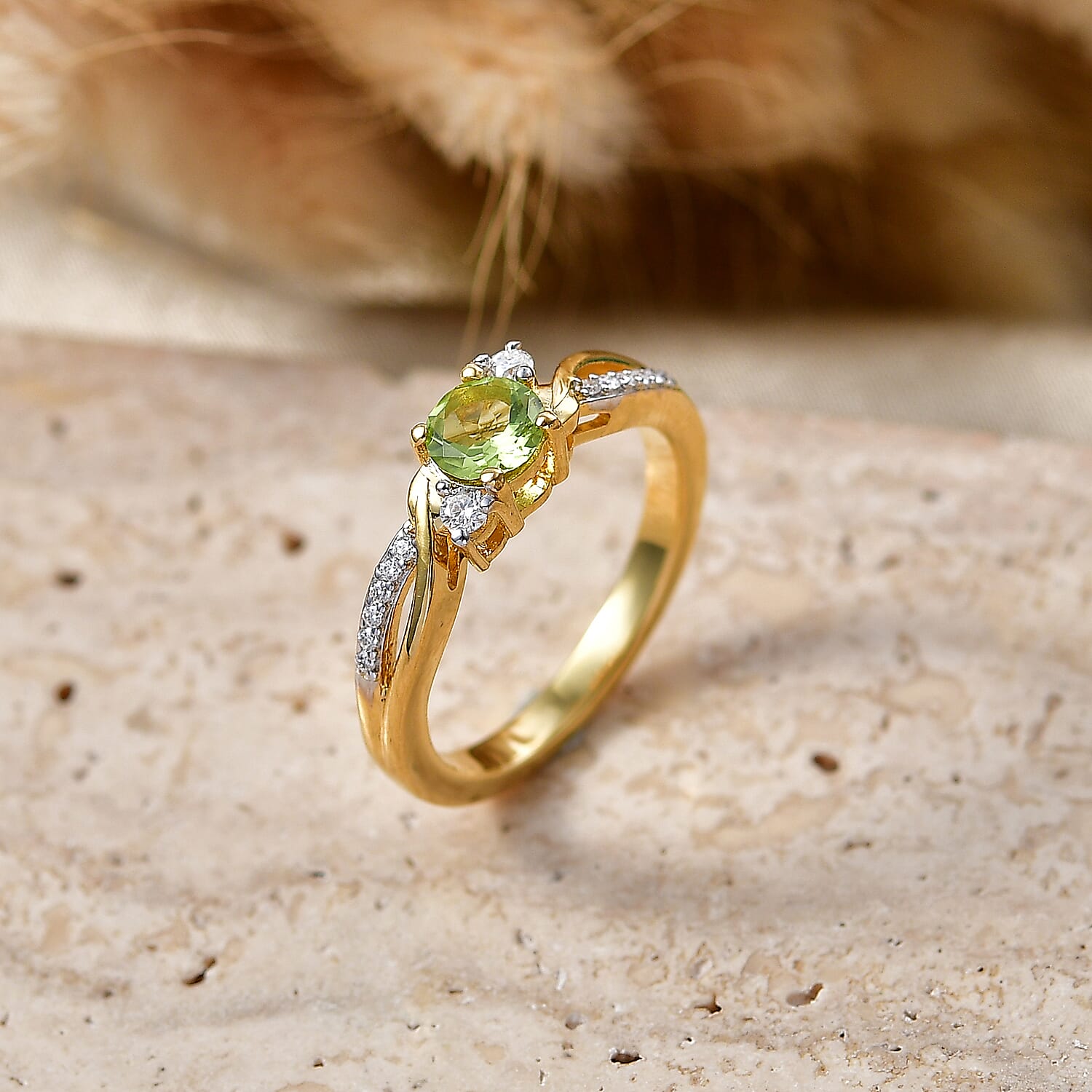 Royal Bali Collection - D'Joy Peridot & Moissanite Ring in 18K Vermeil Yellow Gold Plated Sterling Silver