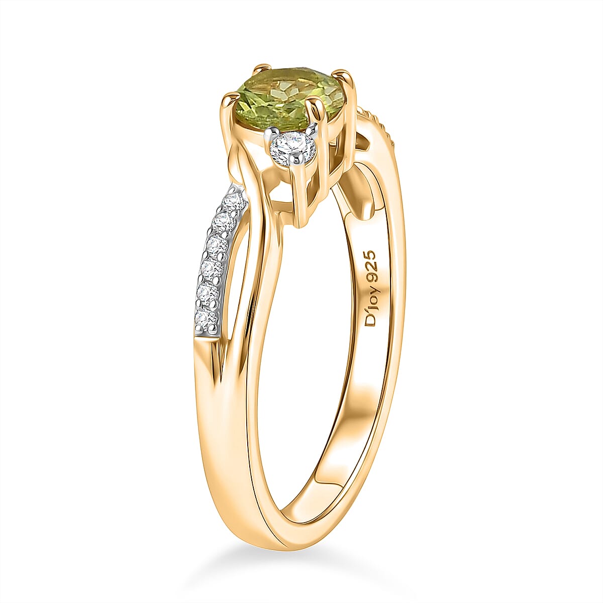 Royal Bali Collection - D'Joy Peridot & Moissanite Ring in 18K Vermeil Yellow Gold Plated Sterling Silver