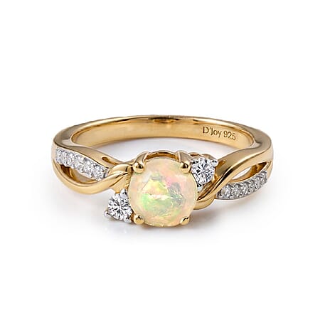 Royal Bali Collection - D'Joy Ethiopian Opal & Moissanite Ring in 18K Vermeil Yellow Gold Plated Sterling Silver