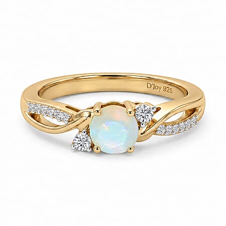 Always You Ethiopian Opal Birthstone Solitaire Promise Ring with Moissanite Accents in 925 Sterling Silver 18K Gold Vermeil Plated Always You Ethiopian Opal Birthstone Solitaire Promise Ring with Moissanite Accents in 925 Sterling Silver 18K Gold Vermeil Plated