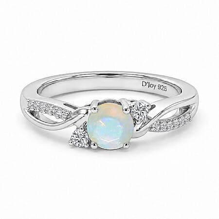 Always You Ethiopian Opal Birthstone Solitaire Promise Ring with Moissanite Accents in 925 Sterling Silver Rhodium Plated Always You Ethiopian Opal Birthstone Solitaire Promise Ring with Moissanite Accents in 925 Sterling Silver Rhodium Plated