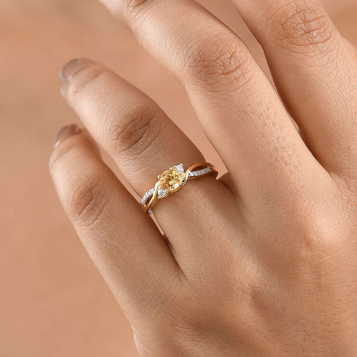 Royal Bali Collection - D'Joy Citrine & Moissanite Ring in 18K Vermeil Yellow Gold Plated Sterling Silver