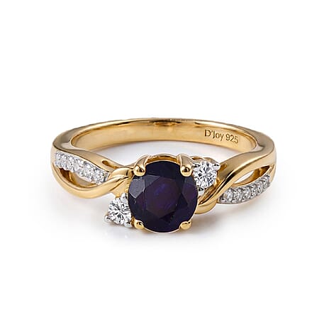 Royal Bali Collection - D'Joy Masoala Sapphire & Moissanite Ring in 18K Vermeil Yellow Gold Plated Sterling Silver