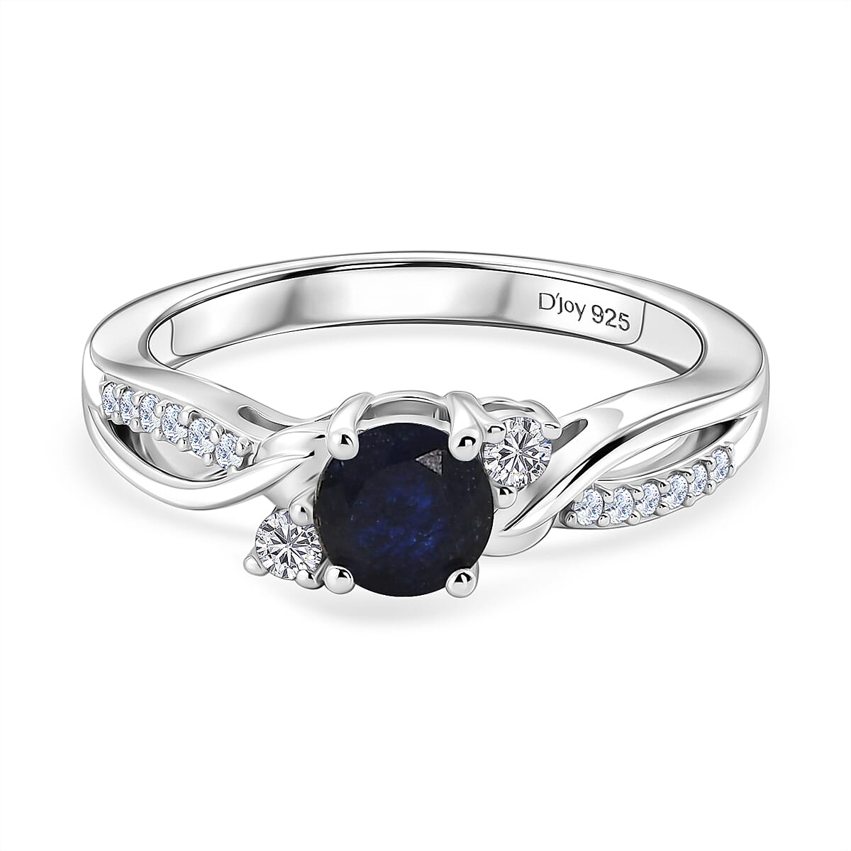 Royal Bali Collection - D'Joy Masoala Sapphire & Moissanite Ring in Rhodium Overlay Sterling Silver