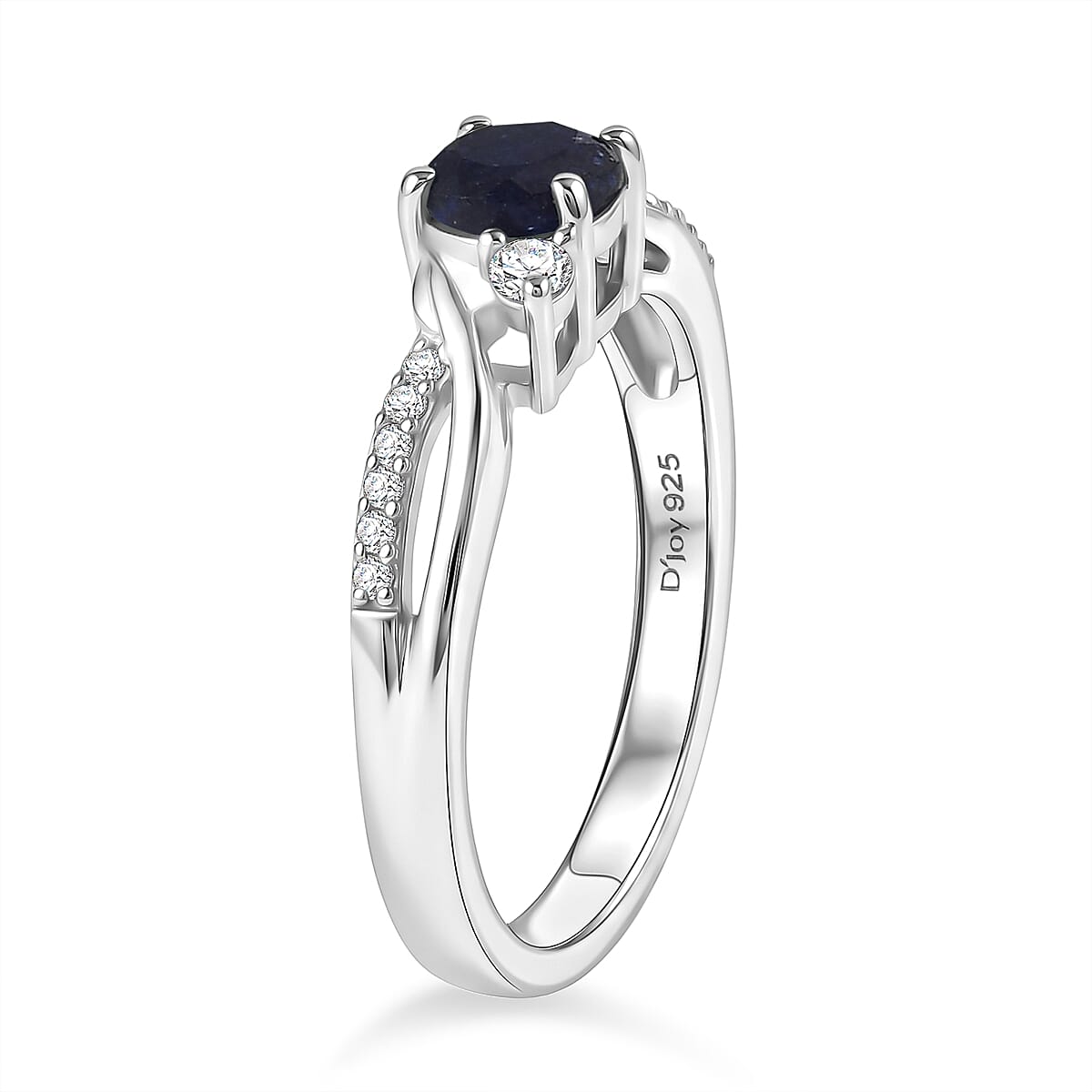 Royal Bali Collection - D'Joy Masoala Sapphire & Moissanite Ring in Rhodium Overlay Sterling Silver