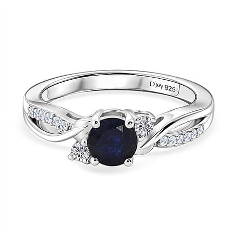 Royal Bali Collection - D'Joy Masoala Sapphire & Moissanite Ring in Rhodium Overlay Sterling Silver