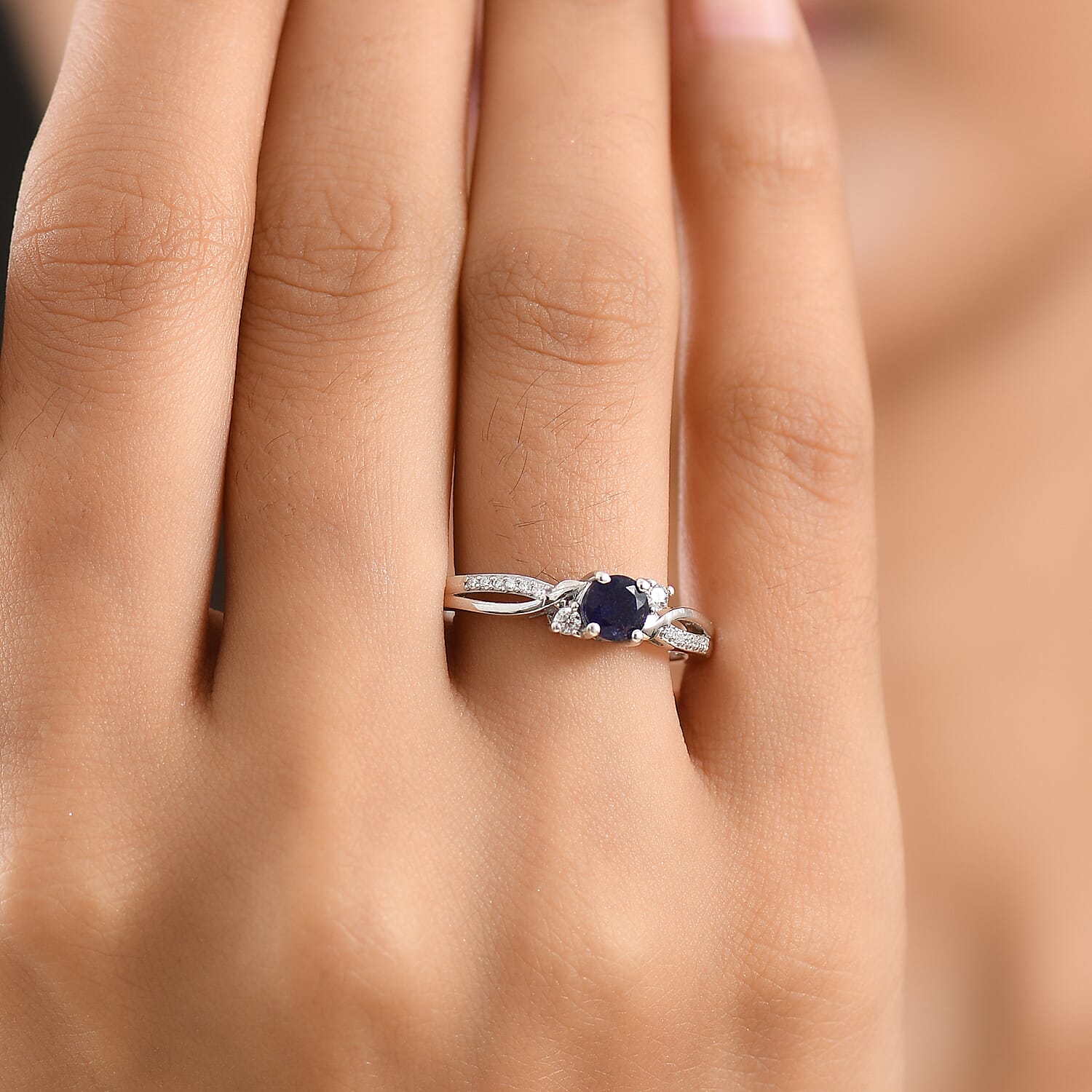 Royal Bali Collection - D'Joy Masoala Sapphire & Moissanite Ring in Rhodium Overlay Sterling Silver