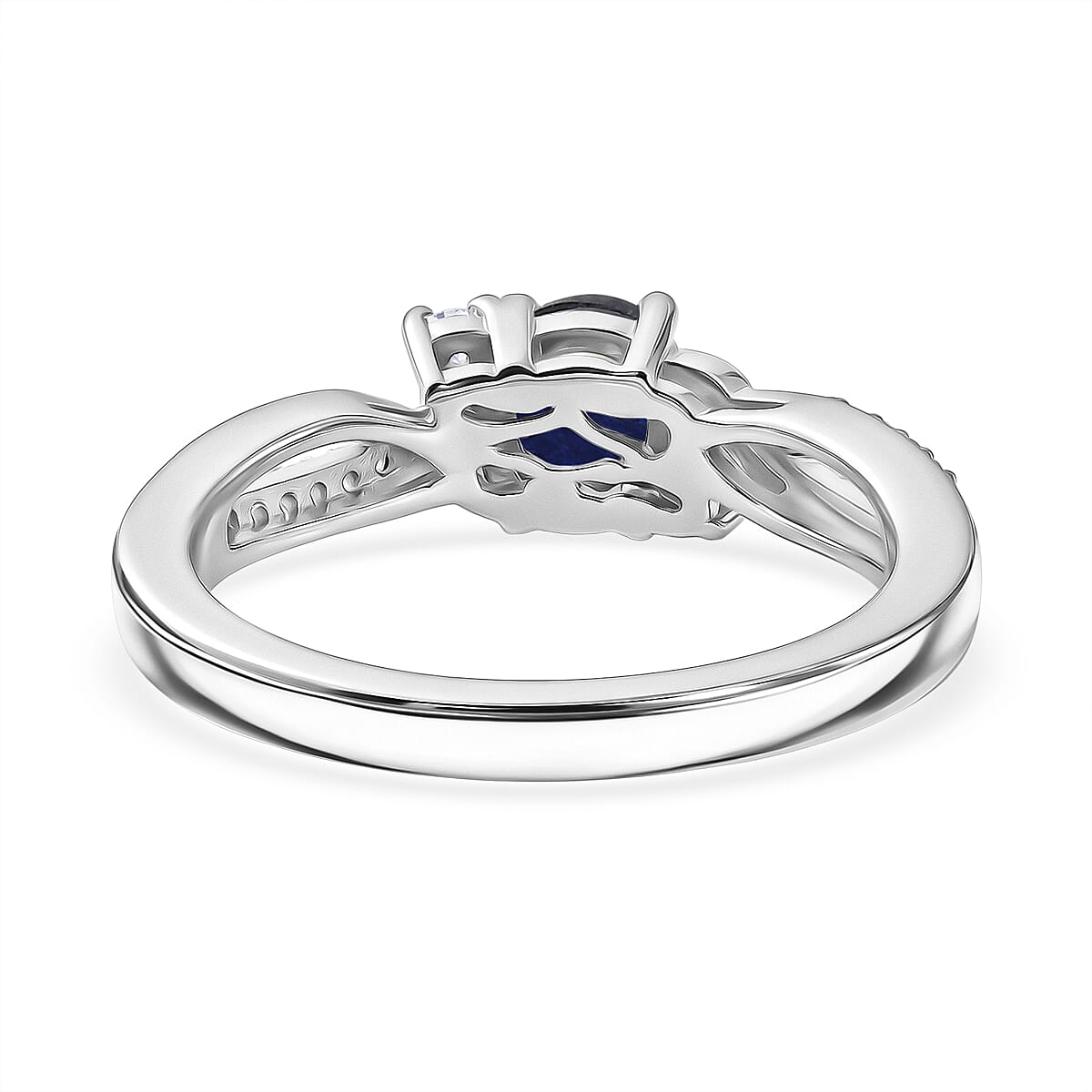 Royal Bali Collection - D'Joy Masoala Sapphire & Moissanite Ring in Rhodium Overlay Sterling Silver