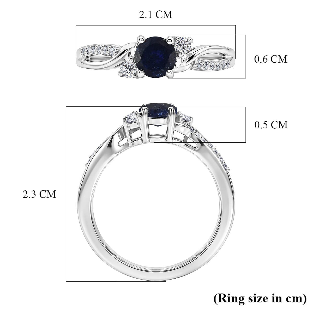 Royal Bali Collection - D'Joy Masoala Sapphire & Moissanite Ring in Rhodium Overlay Sterling Silver