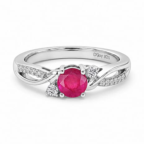 Royal Bali Collection - D'Joy African Ruby & Moissanite Ring in Rhodium Overlay Sterling Silver