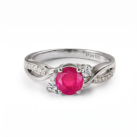 Royal Bali Collection - D'Joy African Ruby & Moissanite Ring in Rhodium Overlay Sterling Silver