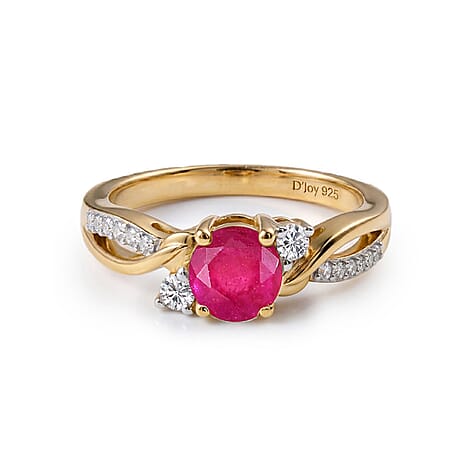 Royal Bali Collection - D'Joy African Ruby & Moissanite Ring in 18K Vermeil Yellow Gold Plated Sterling Silver