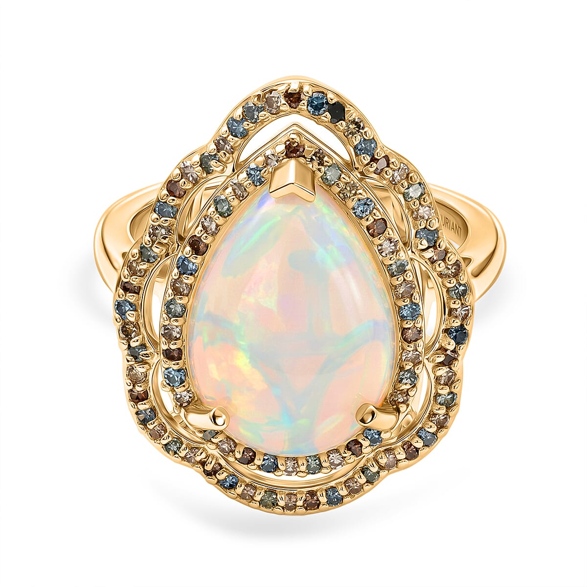 Luxuriant - Ethiopian Opal & Lab Grown Multi-Diamond (SI-G-H) Halo Ring in 18K Vermeil Yellow Gold Plated Sterling Silver 4.15 Ct.