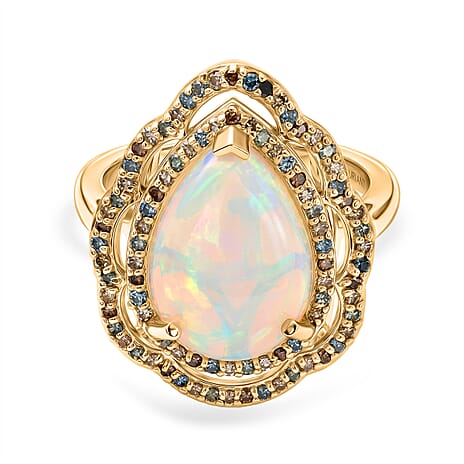 Luxuriant - Ethiopian Opal & Lab Grown Multi-Diamond (SI-G-H) Halo Ring in 18K Vermeil Yellow Gold Plated Sterling Silver 4.15 Ct.