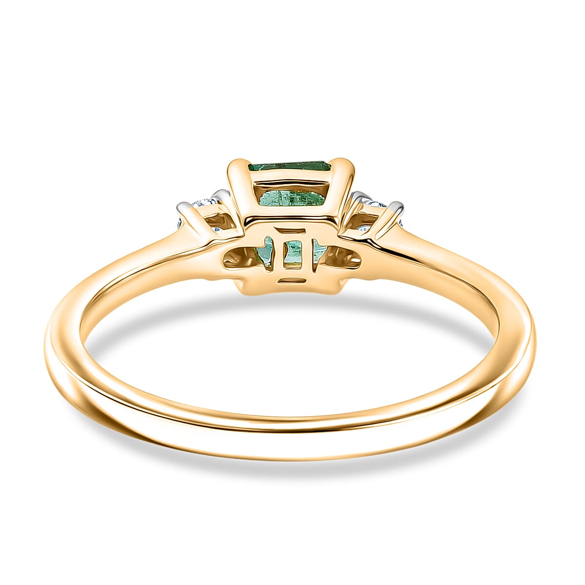 Luxuriant - Zambian Emerald & Lab Grown Diamond (SI-G-H) Solitaire Ring in 18K Vermeil Yellow Gold Plated Sterling Silver 0.78 Ct.