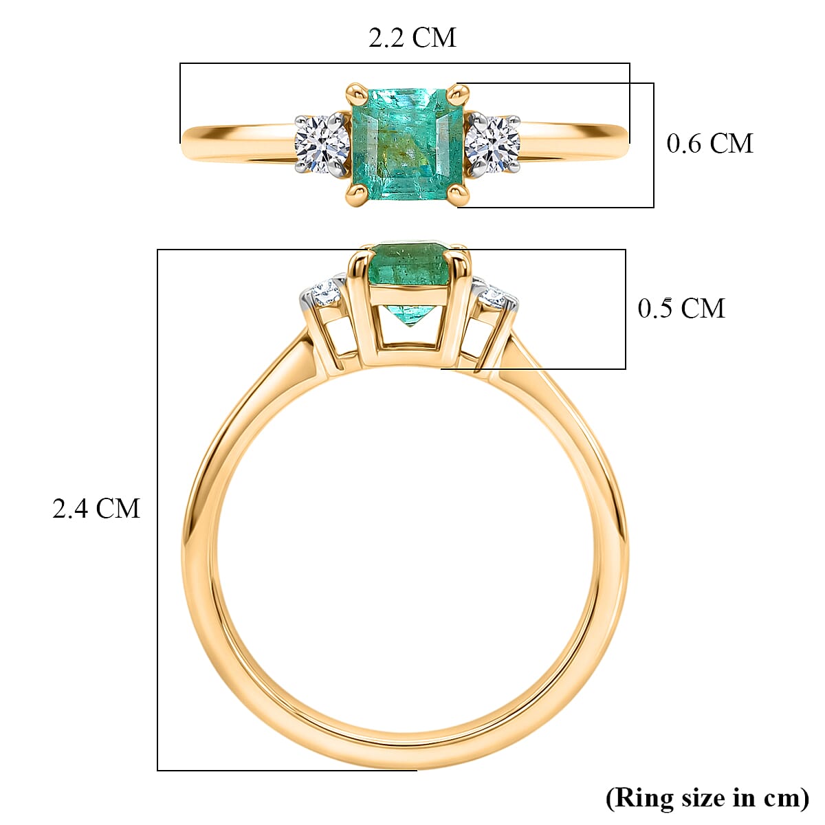 Luxuriant - Zambian Emerald & Lab Grown Diamond (SI-G-H) Solitaire Ring in 18K Vermeil Yellow Gold Plated Sterling Silver 0.78 Ct.