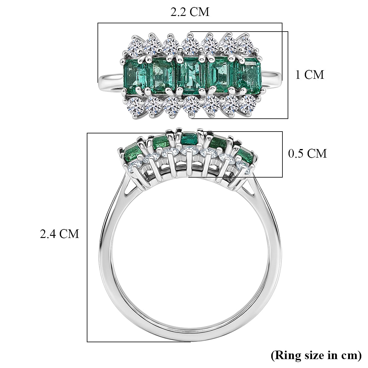 Luxuriant Zambian Emerald, Lab Grown Diamond 5 Stone Ring in Rhodium OverlaySterling Silver  1.487  Ct.