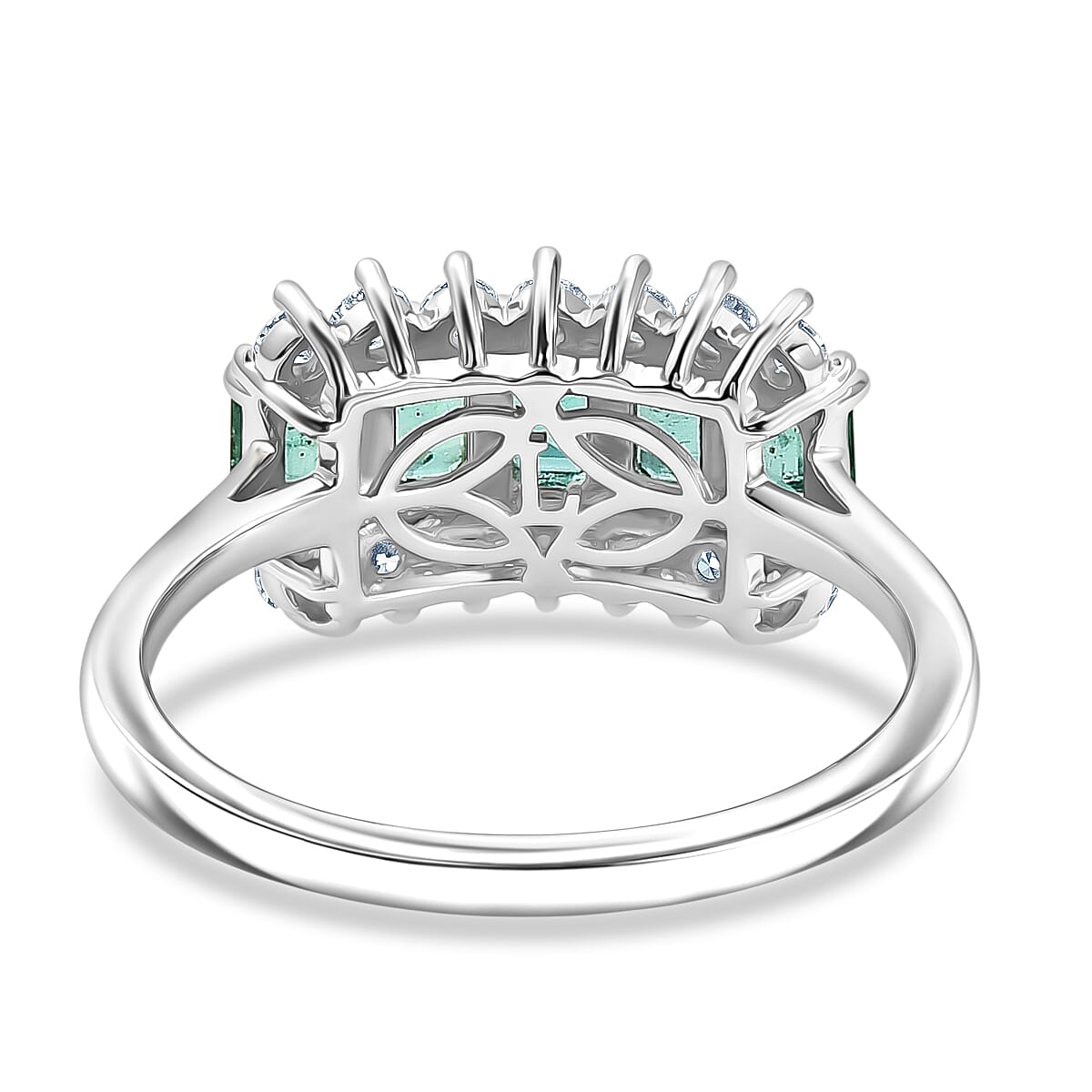 Luxuriant Zambian Emerald, Lab Grown Diamond 5 Stone Ring in Rhodium OverlaySterling Silver  1.487  Ct.